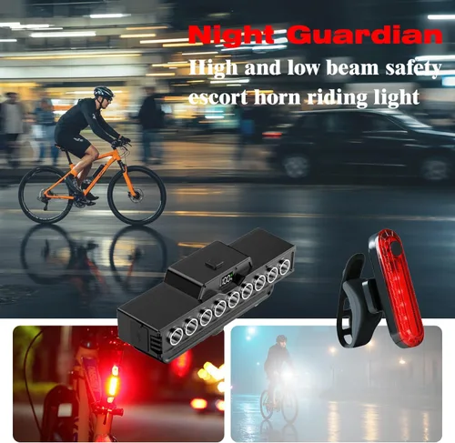 Vista 9 de Faro de bicicleta recargable impermeable con bocina, 9 LED y 7 modos, IPX5 impermeable, batería de larga duración con pantalla de alimentación