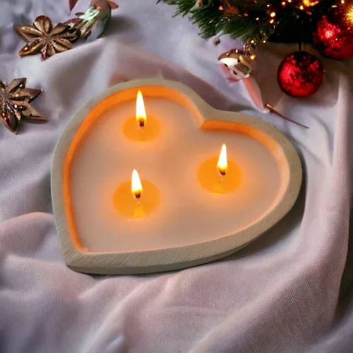 Vista 3 de Vela de cera de soja perfumada de jazmín con forma de corazón de 6 pulgadas, 3 mechas de 5 onzas, cuencos de masa decorativos para aniversario