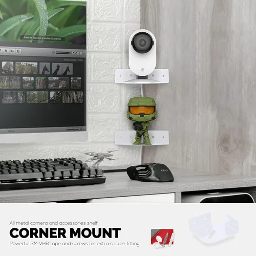Vista 7 de BRAINWAVZ Pequeño estante esquinero de metal para cámaras de seguridad, monitores de bebé, altavoces, decoración del hogar y más, adhesivo universal