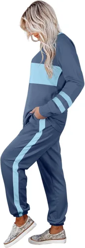 Vista 56 de Aloodor conjunto deportivo de 2 piezas para mujer, con sudadera con cuello redondo, sin botones