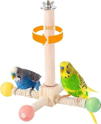 Vista 8 de FrgKbTm Perchas para pájaros, jaula de juguetes, plataforma de madera, para jugar, gimnasios, soportes de ejercicio con rueda de madera acrílica