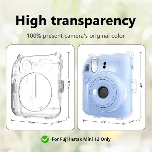 Vista 2 de Funda rígida transparente mejorada con adhesivo de bricolaje para cámara instantánea Fujifilm Instax Mini 12, funda transparente Instax Mini 12
