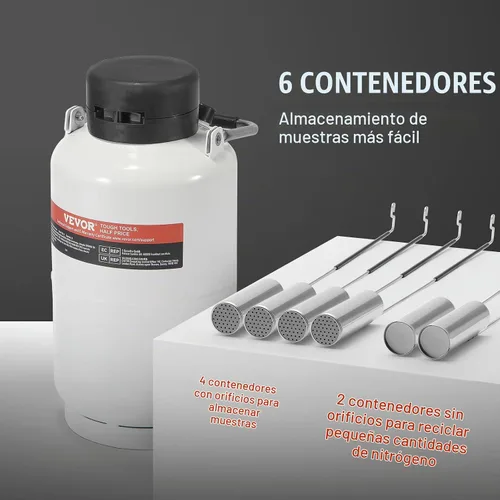 Vista 5 de VEVOR Tanque de Nitrógeno Líquido, Contenedor de Nitrógeno Líquido de Aleación de Aluminio de 3 L, Tanque Dewar de LN2 con 6 Botellas y Bolsa