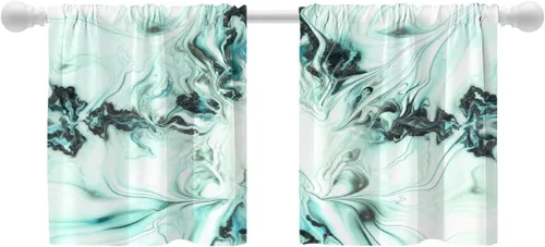 Vista 43 de Shrahala Blue Bright Blackout Curtain Tiers, Colorful Acrylic Paint Pour Abstract Design Kitchen Valance Light Blocking Tier Drapes with Rod Pocket