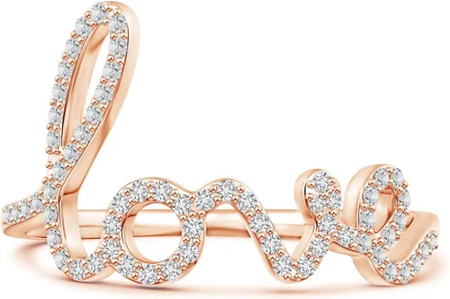 Vista 2 de Juego de puntas de diamante creado en laboratorio Cursivo LOVE Script Anillo en oro macizo de 14 k plata (color H, claridad SI2)