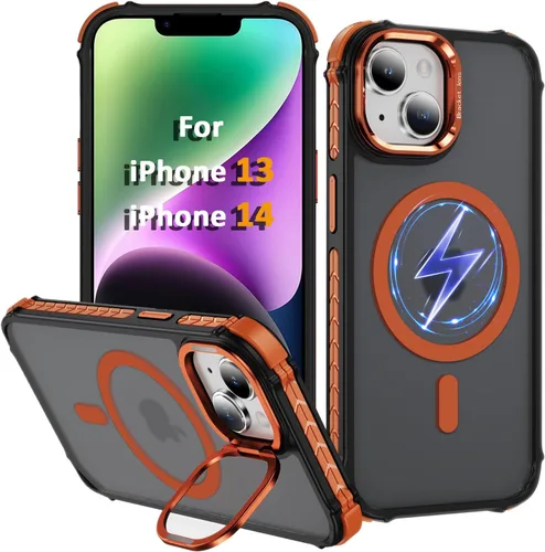 Vista 56 de Funda KETGII para iPhone 13, para iPhone 14, compatible con MagSafe, carga inalámbrica, resistente, a prueba de golpes, pata ajustable, delgada