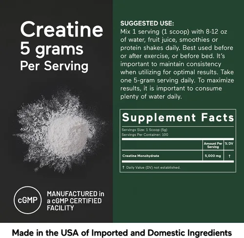 Vista 4 de SMARTERNUTRITION Monohidrato de creatina en polvo, 5000 mg (0.18 oz) por porción, polvo de creatina para mujeres y hombres, sin sabor, apoyo previo
