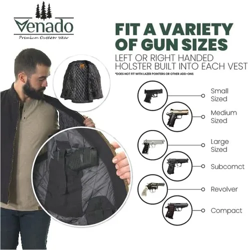 Vista 7 de Venado Chaqueta de transporte oculta para hombre, lona resistente, bolsillos de transporte ocultos