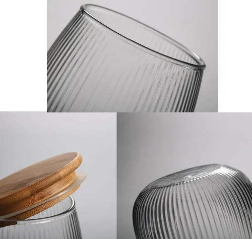 Vista 3 de Tarro de vidrio para dulces Recipiente de almacenamiento de alimentos Tarro para té y granos de café con tapa de madera sellada, 13oz, 400ml