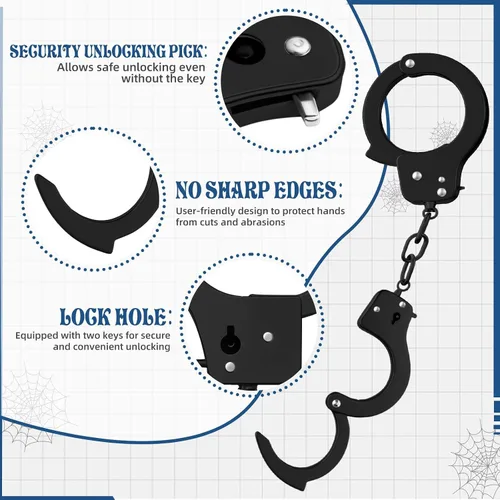 Vista 3 de AUYYOSK Esposas de Metal de Juguete con Llave, Accesorio de Suministros de Fiesta de Seguridad para Juego de Simulación, Esposas para Niños (Negro)