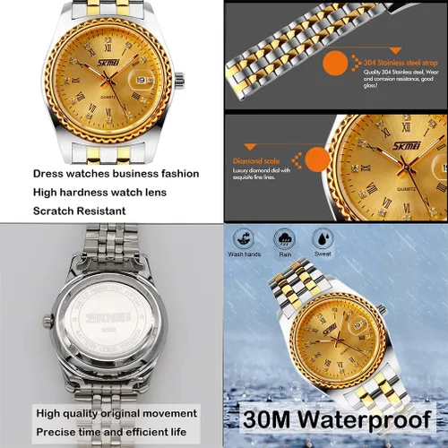 Vista 4 de SKMEI Watches for Couples Men and Women His and Hers Pair Watch Set Husband Wife Valentines Matching Wedding Gifts Classic Stainless Luxry Business