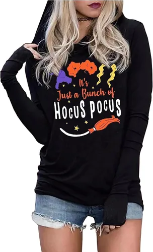 Vista 13 de Susongeth Halloween Sanderson Sisters - Sudadera con capucha para mujer, diseño de Hocus Pocus, de manga larga, ligera, sin botones Negro