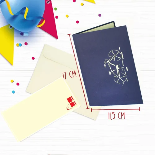Vista 2 de LINPOPUP® Pop-Up Card, POP UP 3D tarjeta de cumpleaños tarjeta de regalo certificado de bicicleta Venlo azul, N154