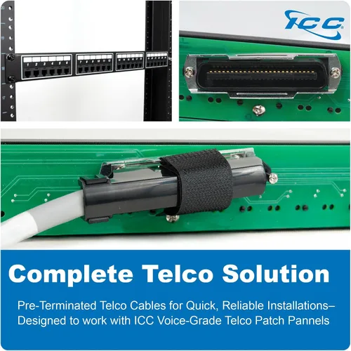 Vista 7 de ICC Cable telco hembra a macho de 25 pares de 10 pies - Cat3 24AWG, 100% cobre puro sólido, cable CMR vertical gris con conector telco de 90 grados