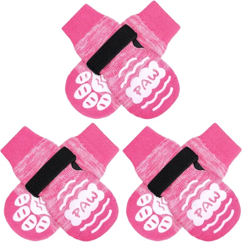 Vista 13 de BEAUTYZOO Calcetines antideslizantes para perros, zapatos de perro para pavimento frío/caliente, protectores de patas con empuñaduras, 3 pares