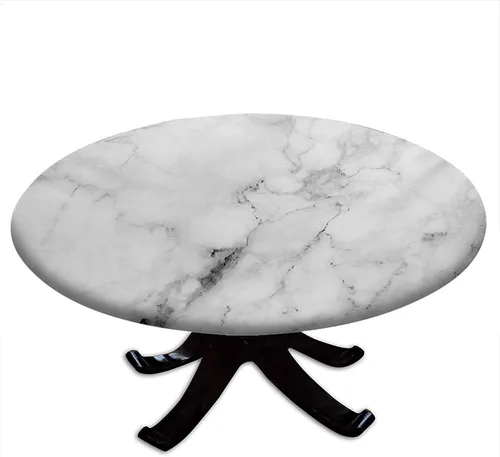 Vista 7 de Mantel redondo ajustable de mármol, diseño regular de piedra nostálgica, borde elástico, impermeable y lavable, apto para mesa de 24 pulgadas
