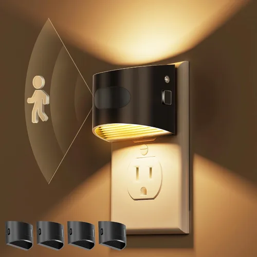 Vista 21 de L LOHAS LED Las luces nocturnas se enchufan a la pared, luz nocturna Negro dorado