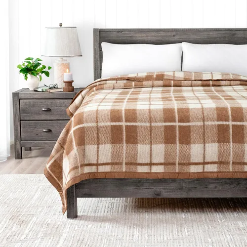 Vista 13 de Poyet Motte Rivoli - Manta sólida de 400GSM 100% lana virgen, peso medio/pesado, lavable a máquina (Pluma/Natural a cuadros, tamaño Full/Queen)