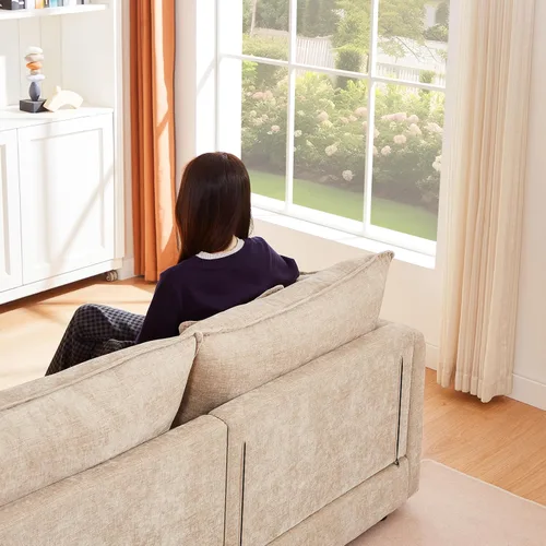 Vista 5 de Sofá modular modular de chenilla Cloud de 102 pulgadas con otomana Café