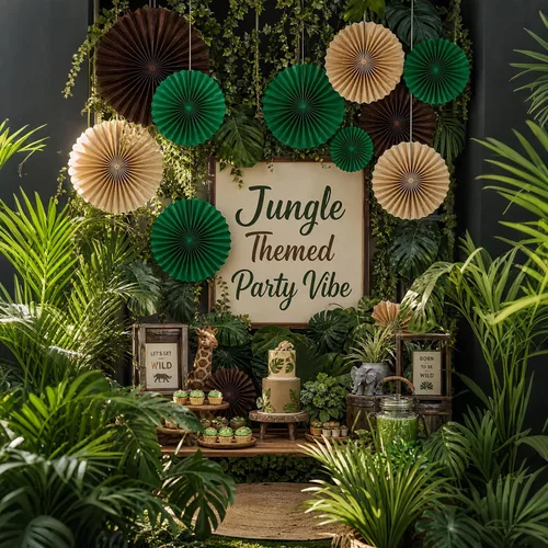 Vista 2 de AimtoHome Paquete de 12 abanicos de papel colgantes redondos de Kraft verde y marrón