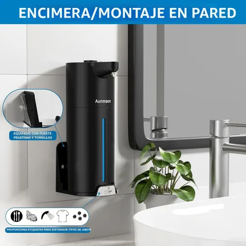 Vista 5 de Dispensador automático de jabón sin contacto, 15 niveles, cocina baño negro Negro brillante