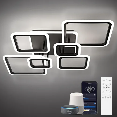 Vista 17 de Modernas luces LED de techo para dormitorio, 40.2 pulgadas, regulables, cuadradas, 6+1 anillos, luces de techo para sala de estar con control remoto