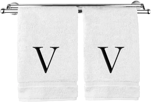 Vista 164 de Toalla de mano monogramada, regalo personalizado, juego de 2 - Toalla bordada con letra de bloque dorada - Extra absorbente 100% algodón turco
