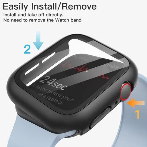 Vista 4 de JETech Funda para Apple Watch SE 3/2/1, Series 6/5/4 de 1.575 in, color negro con protector de pantalla, vidrio templado incorporado, alta