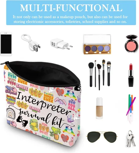 Vista 3 de GJTIM Bolsa con cremallera para intérprete, kit de supervivencia, bolsa de maquillaje para lenguaje de signos ASL