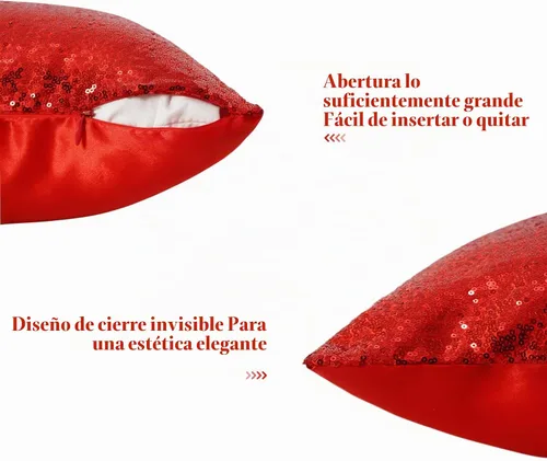 Vista 3 de SquarePie - Juego de 4 fundas de almohada de lentejuelas rojas, 18 x 18 Rojo