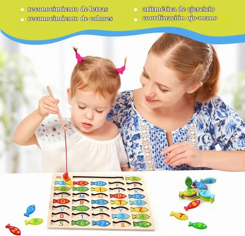 Vista 6 de Slotic Juego de pesca de madera magnético para niños pequeños – Alfabeto ABC Fish Catching Counting Aprendizaje Educación Matemáticas Preescolar