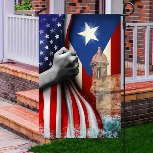 Vista 2 de Banderas de Puerto Rico – Bandera estadounidense puertorriqueña – Bandera de jardín de 12 x 18 pulgadas, decoración para exteriores, lona resistente
