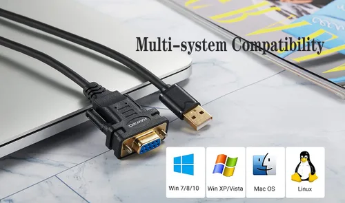 Vista 6 de Adaptador USB a serie RS232 con chipset FTDI - Cable USB 2.0 a serie DB9 hembra para Windows y Mac (6 pies)