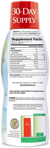 Vista 2 de Tropical Oasis Glucosamina líquida de alta calidad, condroitina y MSM, fórmula de apoyo articular, líquido concentrado para máxima absorción