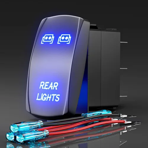 Vista 12 de Interruptor basculante con luz LED de barra, interruptor de palanca grabado con láser ENCENDIDO/APAGADO SPST de 5 pines 12V 24V cables de puente