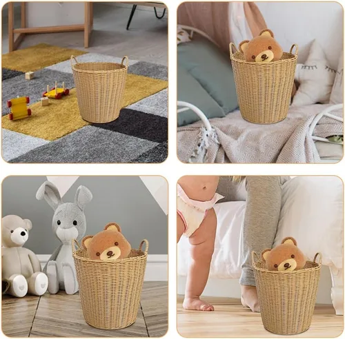 Vista 3 de BESTOYARD Cesta de lavandería tejida de plástico, portátil, plegable, imitación de ratán, gran capacidad, ideal para espacios mínimos