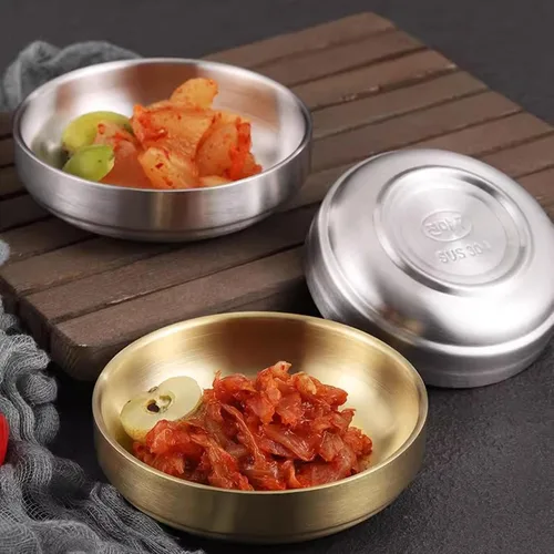 Vista 2 de Incauca Platos de salsa de soja de acero inoxidable de 3.5 pulgadas, mini cuencos de doble pared para chips y salsas, moldes de salsa, tazas