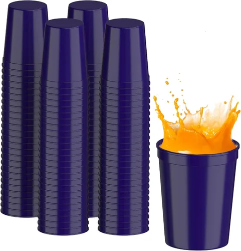 Vista 110 de PartyPrints Paquete de 100 vasos de plástico en blanco reutilizables de 10 a 12 onzas, vasos de estadio a granel, sin BPA, aptos para lavavajillas
