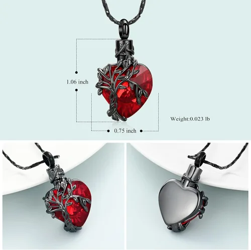 Vista 31 de Imrsanl Collar de urna de árbol de la vida con forma de corazón, joyería de cremación para hombres y mujeres, recuerdo, joyería conmemorativa
