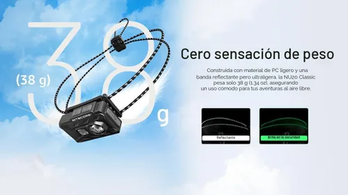 Vista 6 de Nitecore NU20 - Linterna frontal ultraligera clásica, 360 lúmenes, USB-C, recargable, ligera, para mochileros, campamentos, correr con luz blanca
