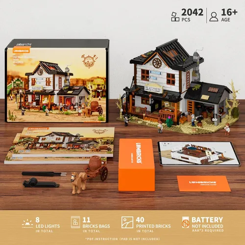 Vista 7 de Lumibricks Wild West Blacksmith Lighting - Juego de ladrillos de construcción, colección Western Forge House 2042 piezas para amantes del oeste