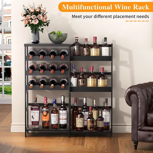 Vista 2 de VASMIA Soporte versátil para licor para bar en el hogar, estante para vino, mesa de bar con botella de licor trapezoidal de bambú, gabinete