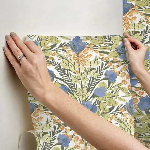 Vista 6 de Bright Multi Moody June Blooms - Papel tapiz para despegar y pegar, color azul