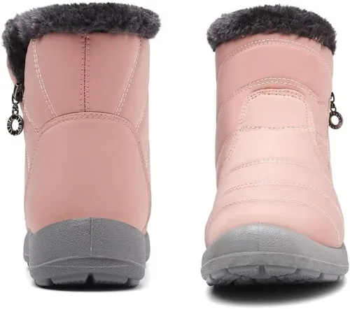 Vista 4 de Cheval Botas de invierno con cremallera para mujer, botines cálidos con forro de piel, antideslizantes, impermeables, cómodas, botas de invierno