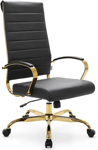 Vista 13 de LeisureMod Silla de oficina moderna de cuero con respaldo alto, silla de escritorio ejecutiva giratoria y ajustable con marco dorado, diseño Blanco