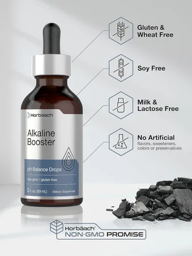 Vista 5 de Horbaach - Gotas de agua alcalinas 2 onzas líquidas Suplemento de equilibrio de pH Refuerzo con minerales Sin OMG y sin gluten