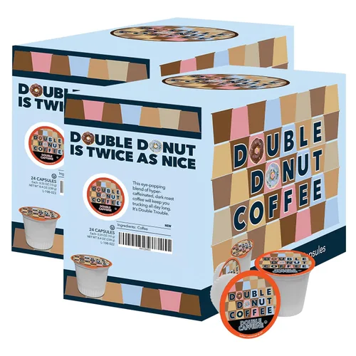 Vista 65 de Double Donut Coffee Cápsulas de Café Half Caff, Cápsulas de Café de Media Cafeína de Porción Individual para Cafeteras Keurig K Cup, Tostado Medio