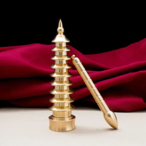 Vista 7 de BESPORTBLE Estatua de Feng Shui de latón, capa de pagoda de Wenchang, torre de 9 pulgadas de largo, escultura de latón Feng Shui para oficina