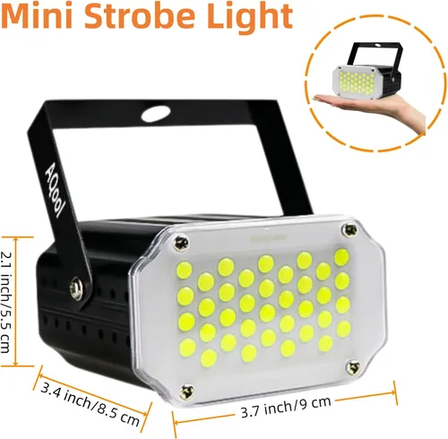 Vista 5 de Luz estroboscópica de Halloween, 36 luces LED estroboscópicas blancas superbrillantes, activadas por sonido y control de velocidad de flash, mini