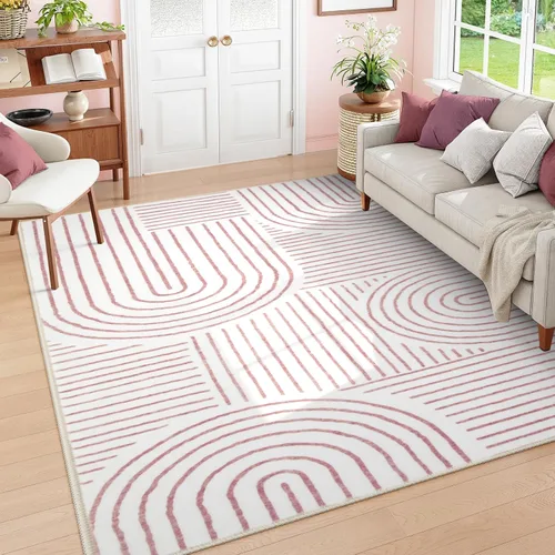 Vista 12 de Lahome Alfombras lavables abstractas, alfombra azul de 4 x 6 pies para dormitorio, guardería, suave, antideslizante, moderna, alfombra ultradelgada